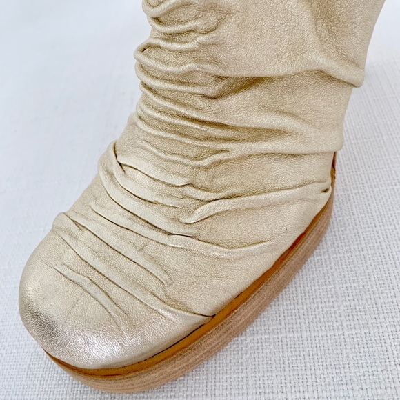 INSANE RICK OWENS GOLD ANKLE WRAP PLATFORM BOOTS - Picture 3 of 5